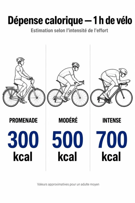 Infographie des calories brûlées en 1h de vélo selon l'intensité de l'effort