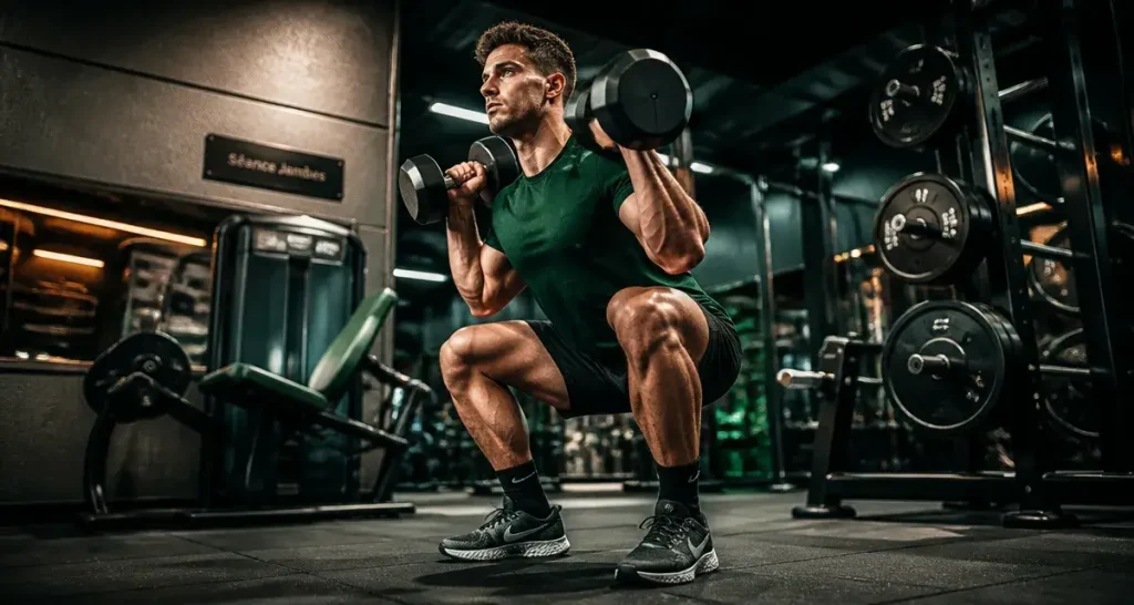 Exercice jambe : squat avec haltères pour protéger les genoux