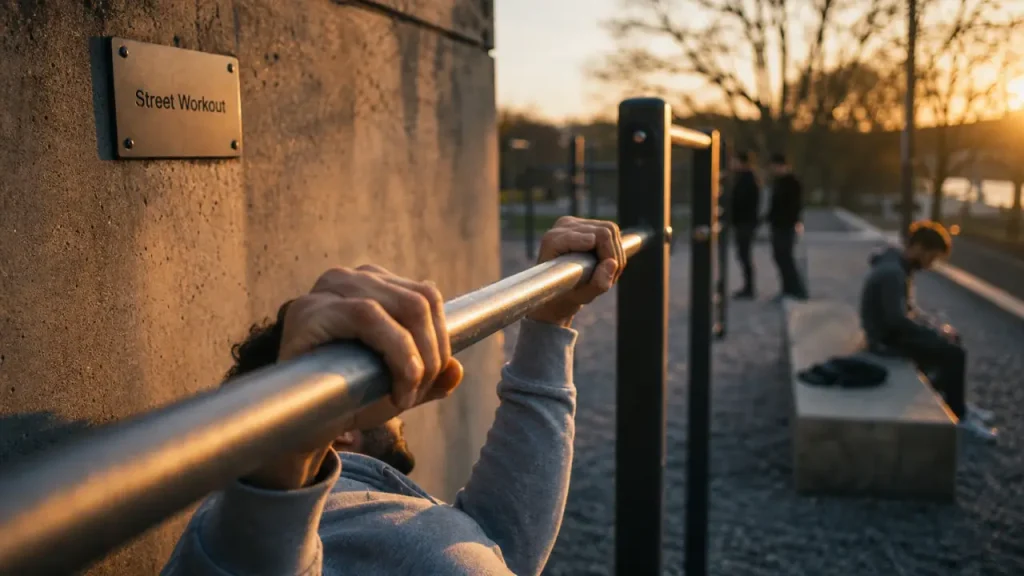 Fitness de rue : mains sur barre Street Workout pour tractions