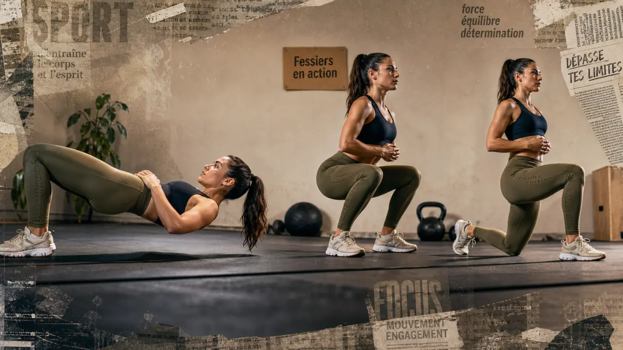 Muscler fessiers : pont fessier, squat et fente arrière en salle de sport