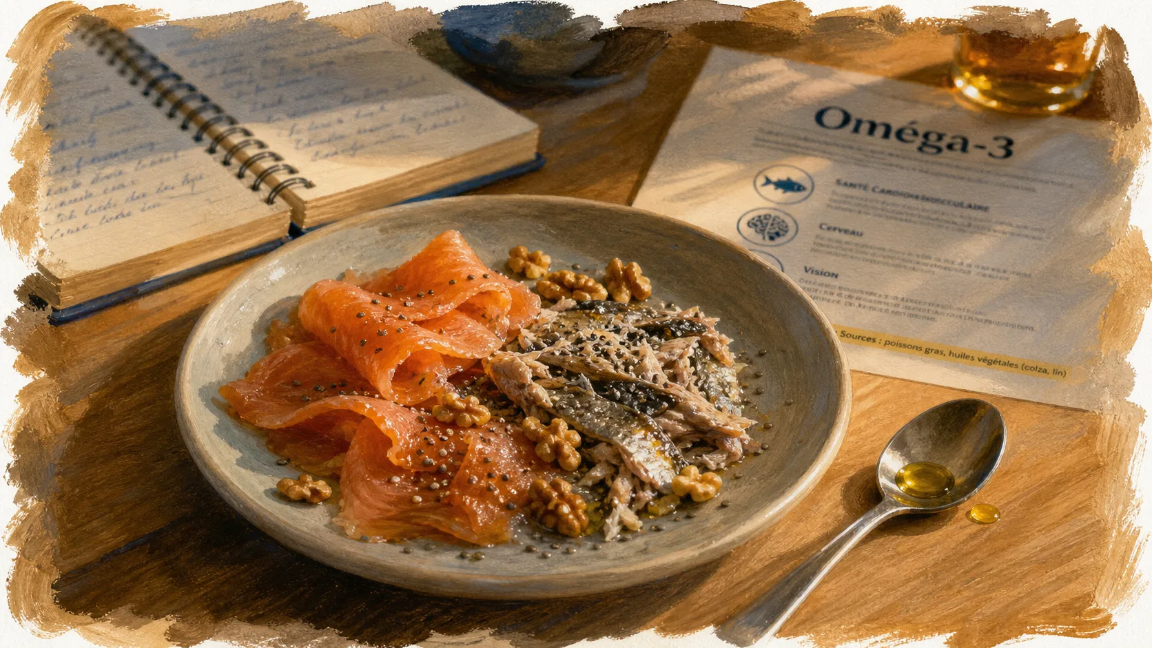 Oméga 3 et perte de poids : saumon, chia, noix, satiété et métabolisme