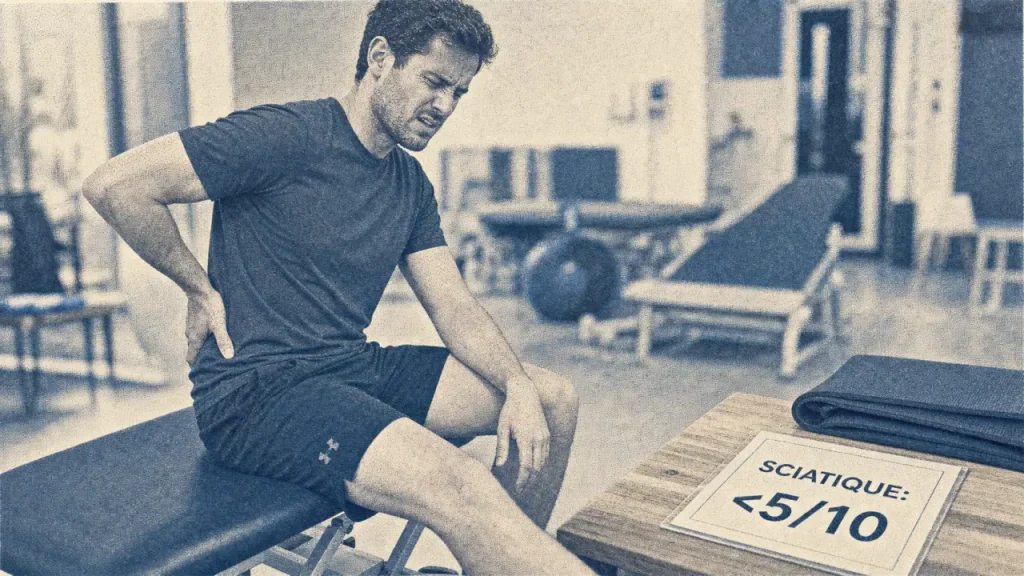 Sciatique sportif en kinésithérapie, douleur au bas du dos <5/10