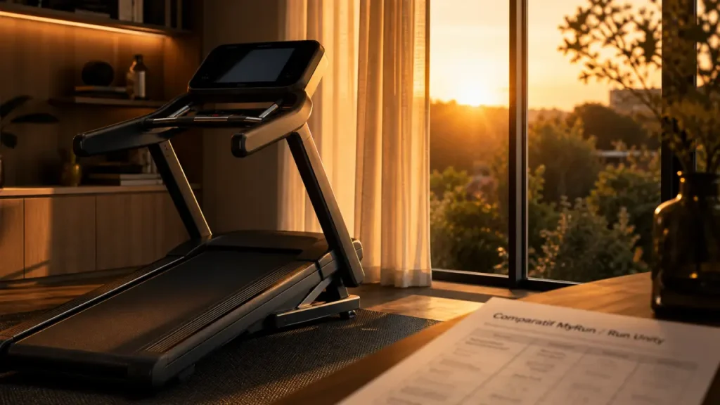 Tapis de course technogym incliné MyRun ou Run Unity dans une salle de sport à domicile