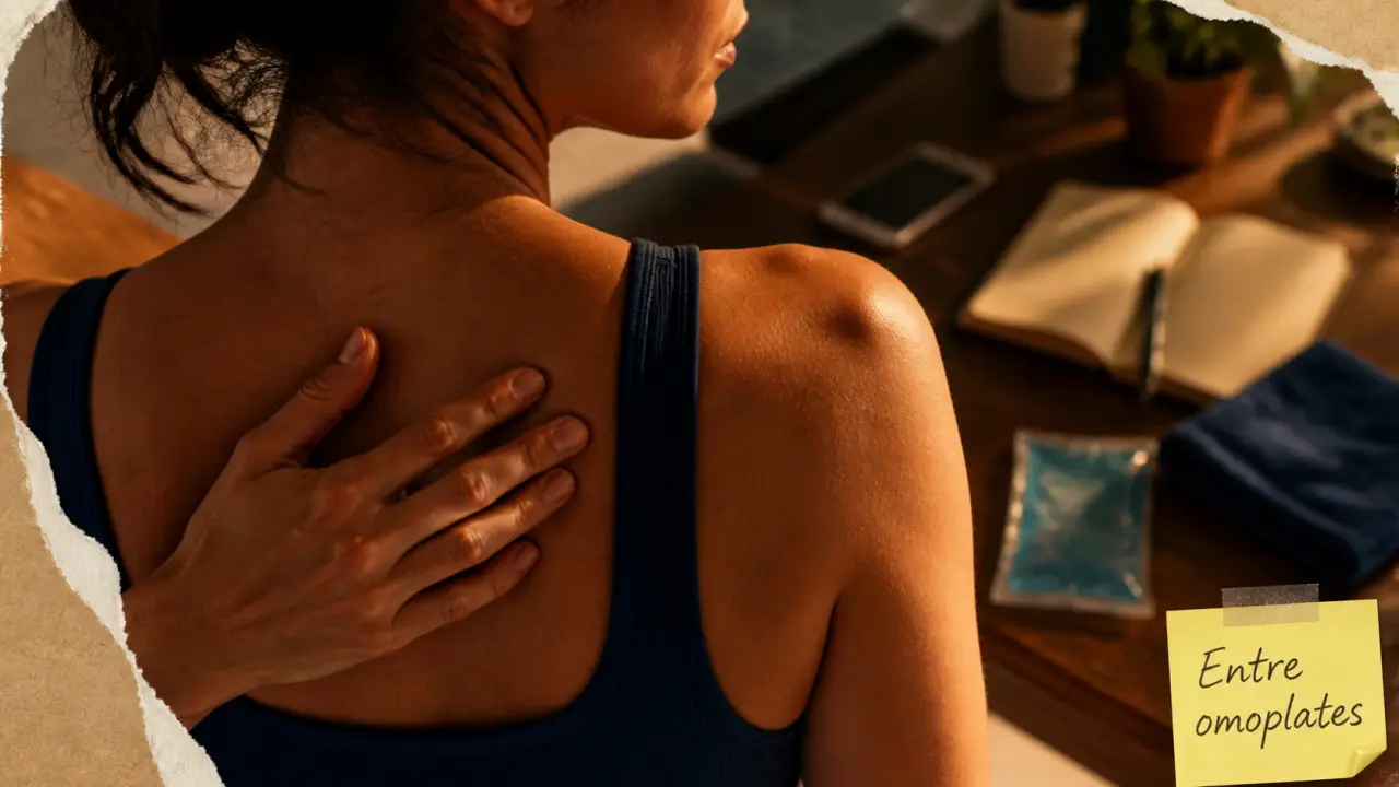 Main sur les omoplates du dos, pour soulager une douleur entre les omoplates