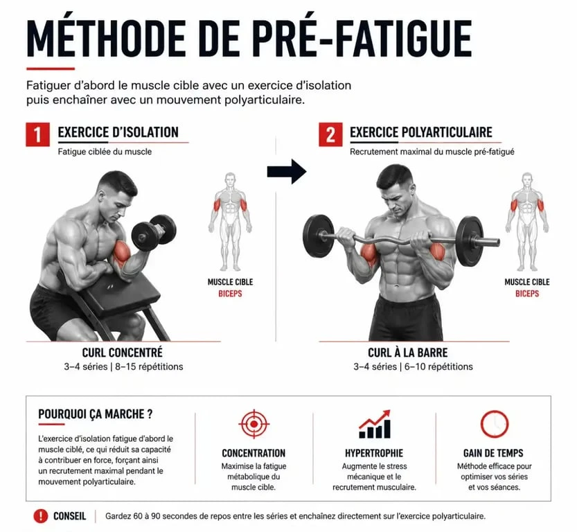 Illustration de la technique de pré-fatigue pour le superset musculation