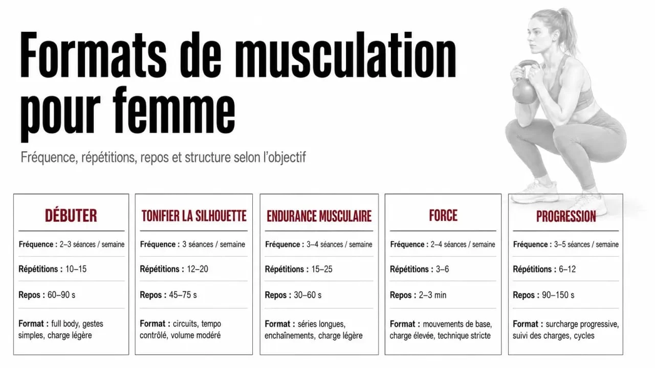 Musculation pour femme : comparatif des fréquences, répétitions et repos selon l’objectif