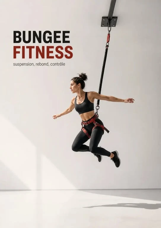 bungee fitness en studio avec harnais et élastique lors d'un rebond