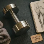 Extension triceps haltères : haltère et schéma triceps sur tapis de musculation
