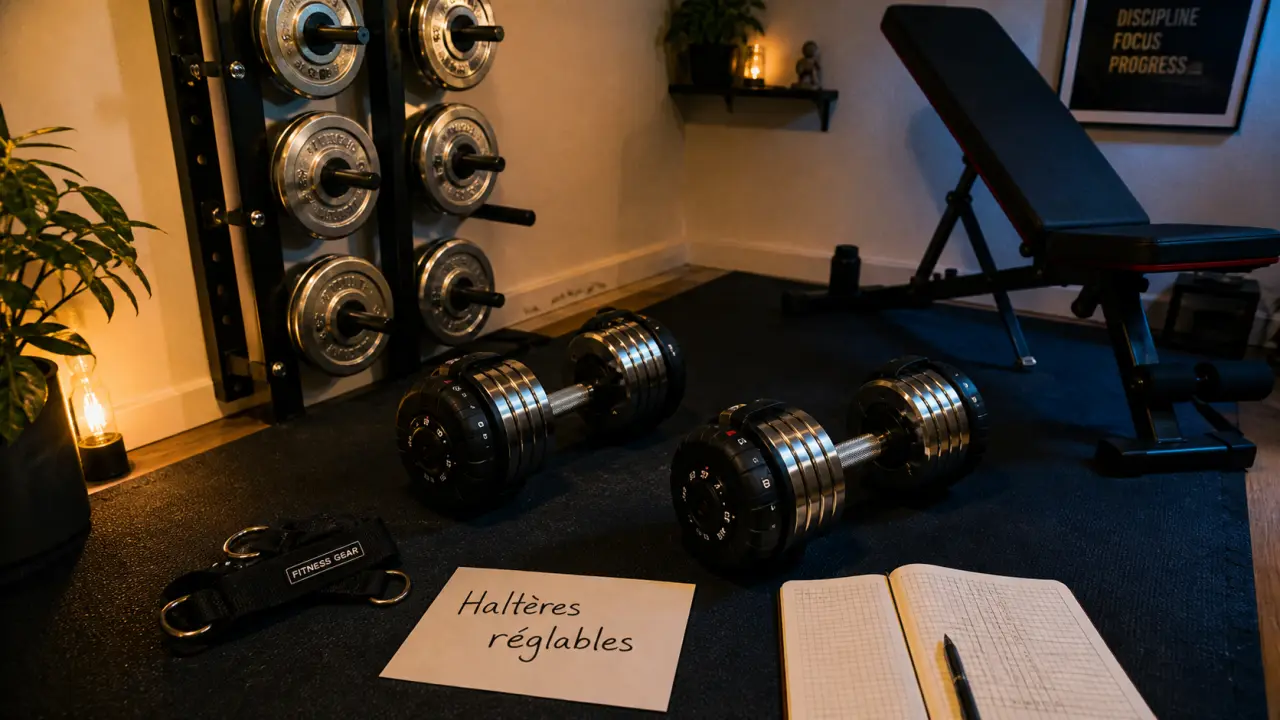 Haltères réglables 2 à 32 kg dans un home-gym compact