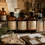 Ladrôme Laboratoire : compléments alimentaires et cosmétiques bio, plantes au flacon sur table en bois