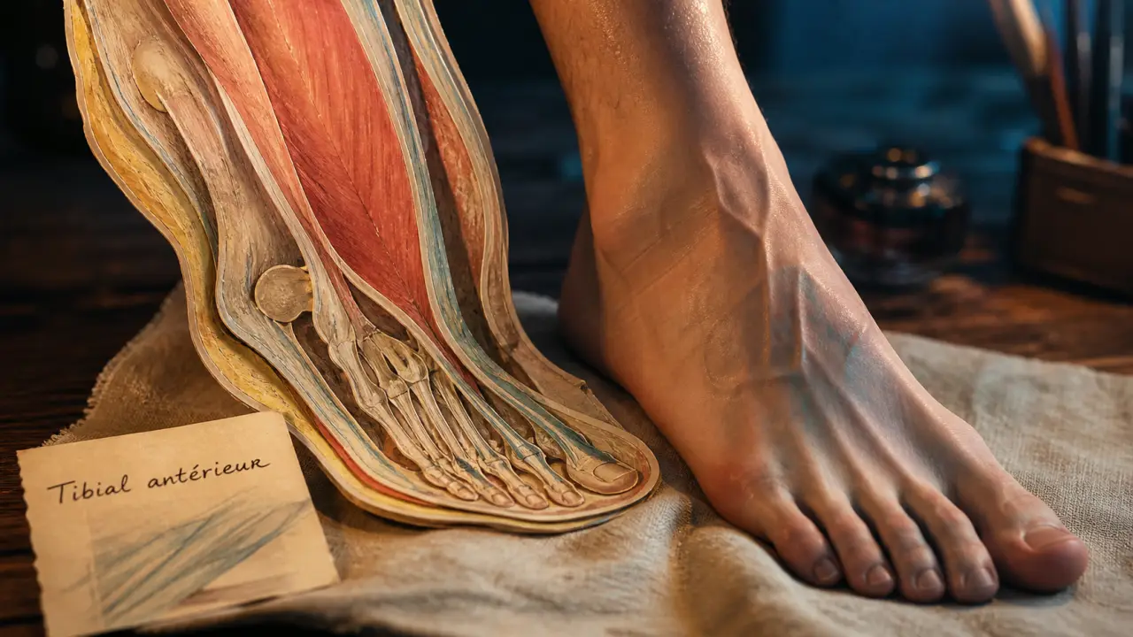 Muscle tibial anterieur à la cheville : trajet et insertion sur le cou-de-pied