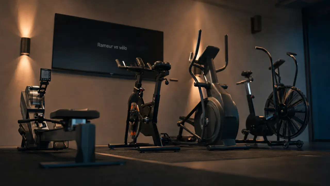 Rameur velo, vélo d’appartement, elliptique et air bike pour cardio et articulations