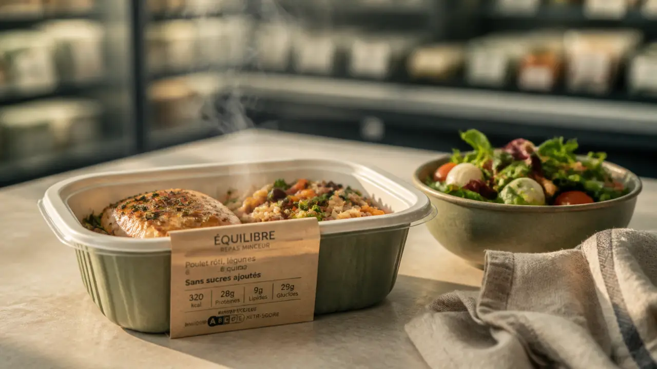 Repas minceur tout prêt grande surface : barquette et salade en supermarché