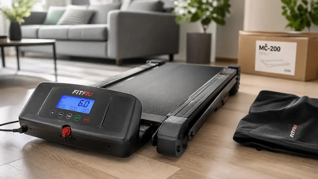 Tapis de course fitfiu pliable en intérieur, écran LCD affichant vitesse et distance