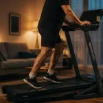 Tapis de course moovyoo pliable en petit espace, vue salon
