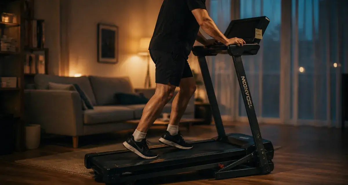 Tapis de course moovyoo pliable en petit espace, vue salon