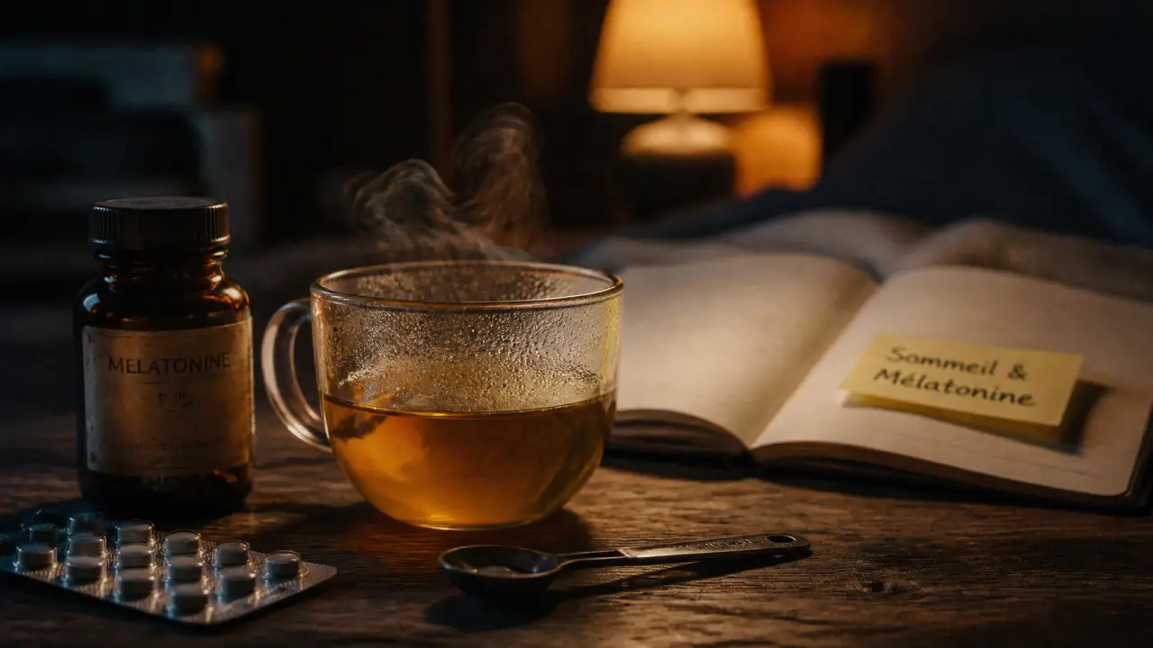 Compléments alimentaires pour dormir : flacon mélatonine, plantes et magnésium