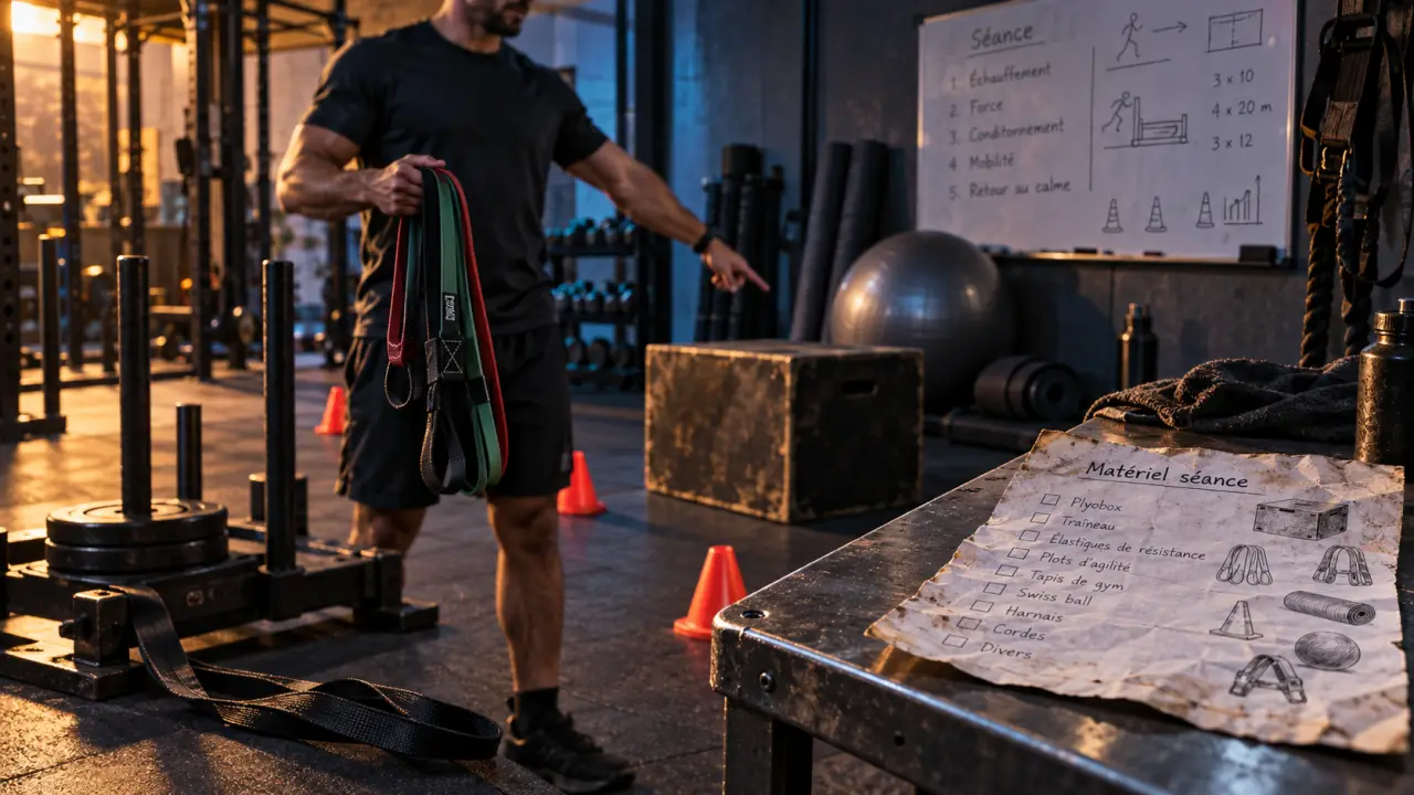 Matériel préparation physique : élastiques et plyobox en salle, pour performance et prévention blessures