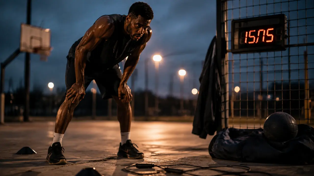 Préparation physique basket : joueur s’échauffe sur terrain extérieur