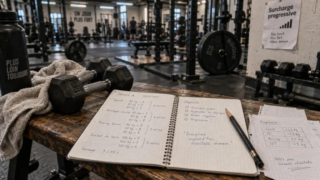 Programme musculation debutant pdf : carnet d’entraînement, haltères et salle de sport